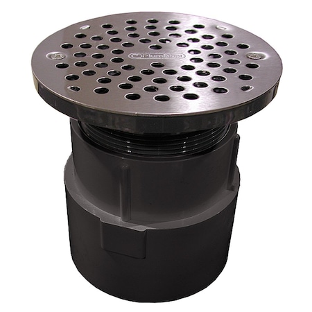 Jones Stephens 4in. PVC Over Pipe Fit Drain Base with 3-1/2in. Plastic Spud and 6in. Stainless Steel Strainer D53040